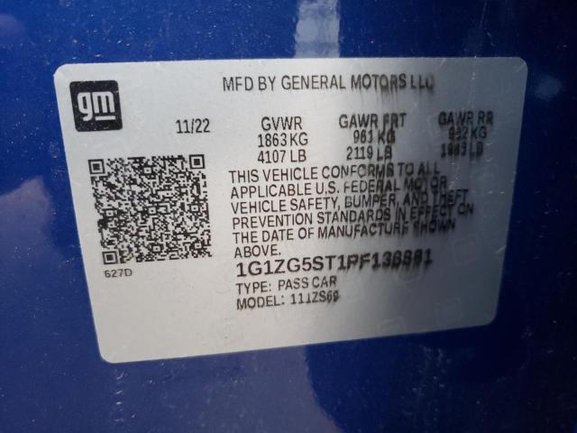 1G1ZG5ST1PF138881 - 2023 CHEVROLET MALIBU RS BLUE photo 12