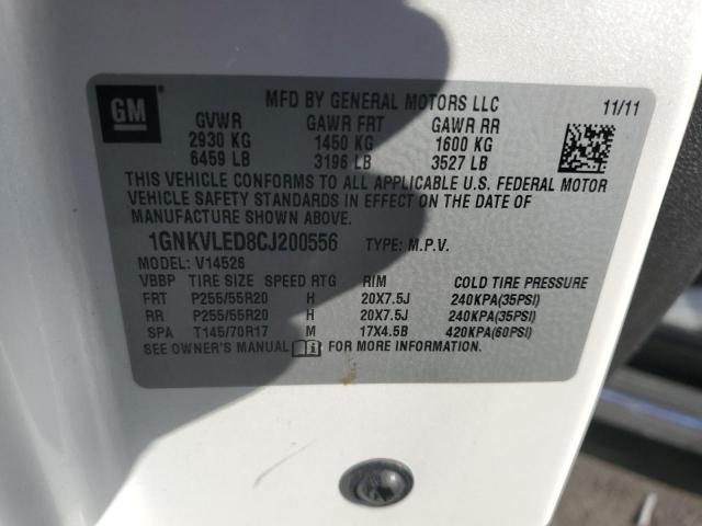 1GNKVLED8CJ200556 - 2012 CHEVROLET TRAVERSE LTZ WHITE photo 12