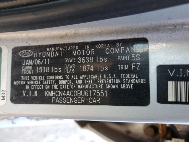 KMHCN4AC0BU617551 - 2011 HYUNDAI ACCENT GLS SILVER photo 12