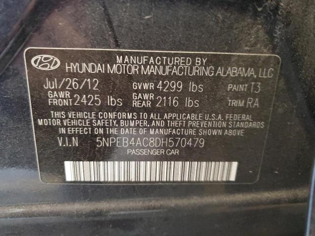 5NPEB4AC8DH570479 - 2013 HYUNDAI SONATA GLS BLUE photo 12