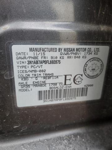 3N1AB7AP0FL692875 - 2015 NISSAN SENTRA S GRAY photo 13