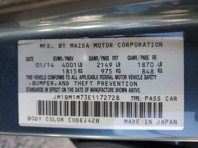 JM1BM1M73E1172728 - 2014 MAZDA 3 GRAND TOURING BLUE photo 12