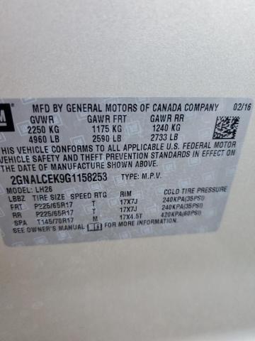 2GNALCEK9G1158253 - 2016 CHEVROLET EQUINOX LT BEIGE photo 12