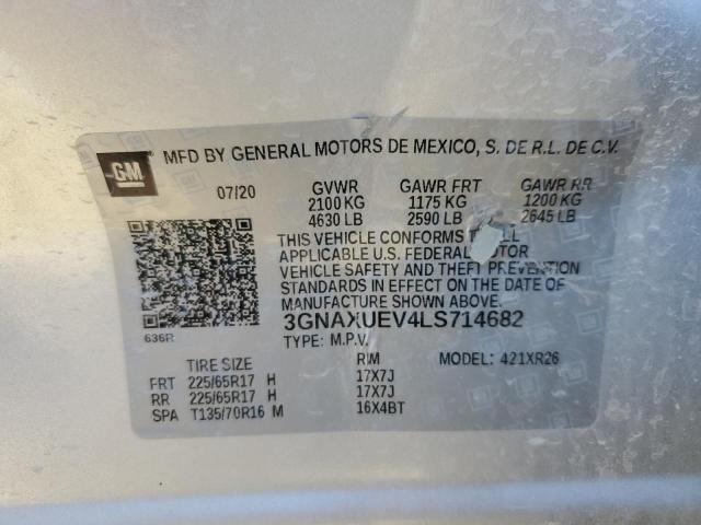 3GNAXUEV4LS714682 - 2020 CHEVROLET EQUINOX LT SILVER photo 12