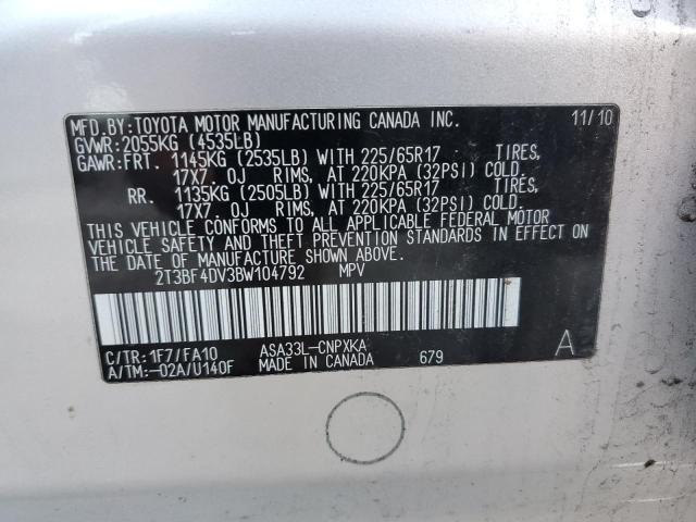 2T3BF4DV3BW104792 - 2011 TOYOTA RAV4 SILVER photo 13