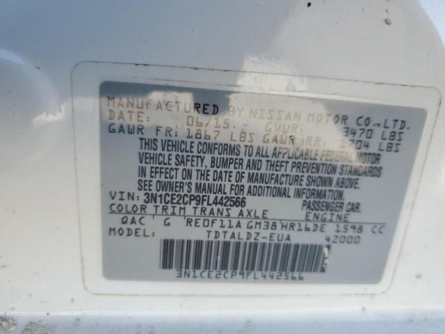 3N1CE2CP9FL442566 - 2015 NISSAN VERSA NOTE S WHITE photo 12