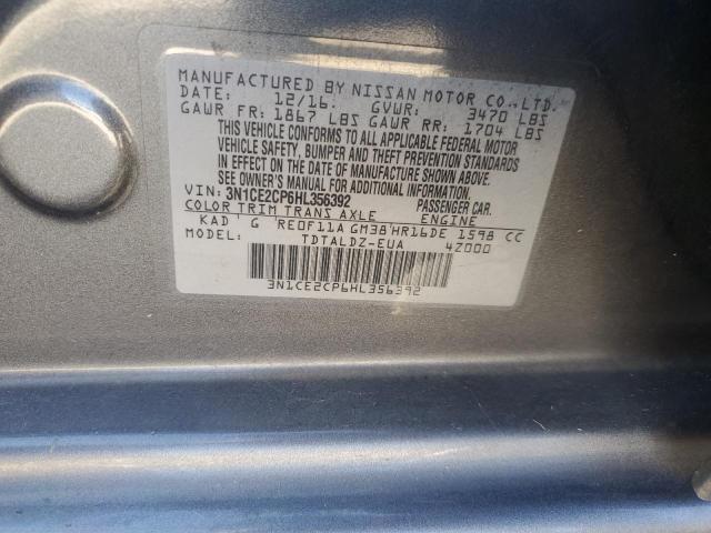 3N1CE2CP6HL356392 - 2017 NISSAN VERSA NOTE S GRAY photo 12