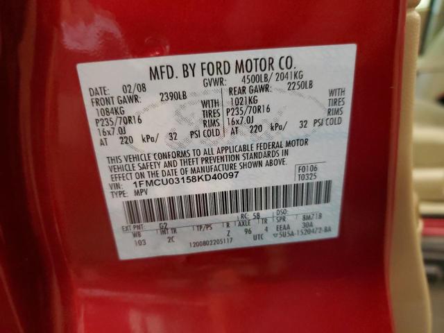 1FMCU03158KD40097 - 2008 FORD ESCAPE XLT RED photo 12