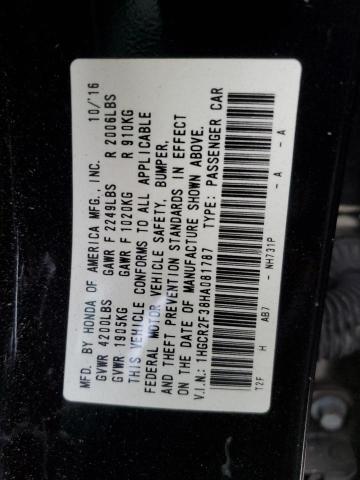 1HGCR2F38HA081787 - 2017 HONDA ACCORD LX BLACK photo 12