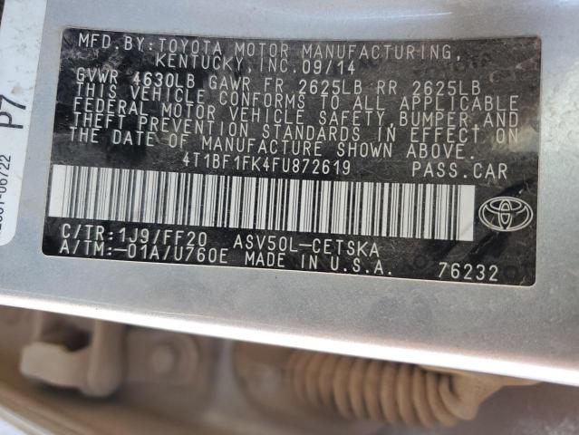 4T1BF1FK4FU872619 - 2015 TOYOTA CAMRY LE SILVER photo 12