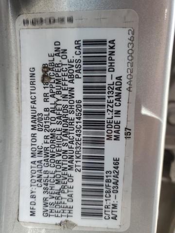 2T1KR32E43C145206 - 2004 TOYOTA MATRIX XR GRAY photo 12