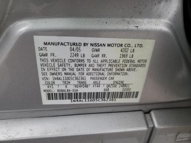 1N4AL11D05C362361 - 2005 NISSAN ALTIMA S SILVER photo 12