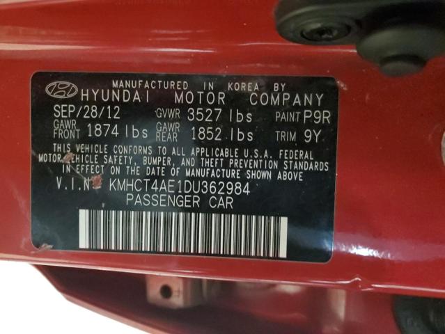 KMHCT4AE1DU362984 - 2013 HYUNDAI ACCENT GLS RED photo 12