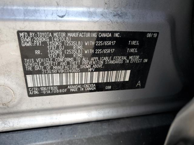 2T3G1RFV8KC040605 - 2019 TOYOTA RAV4 LE SILVER photo 13