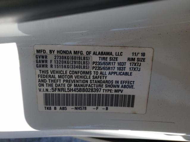 5FNRL5H45BB028397 - 2011 HONDA ODYSSEY EX WHITE photo 13