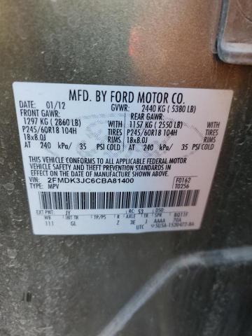 2FMDK3JC6CBA81400 - 2012 FORD EDGE SEL GREEN photo 14