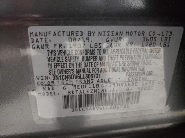 3N1CN8DV6LL806731 - 2020 NISSAN VERSA S GRAY photo 12