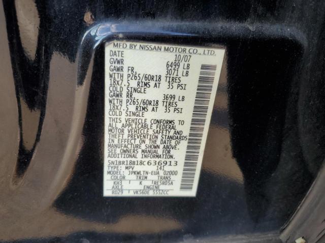 5N1BR18B18C636913 - 2008 NISSAN PATHFINDER LE 黑色 照片 13