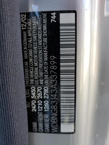 WDBNG83J43A337899 - 2003 MERCEDES-BENZ S 430 4MATIC SILVER photo 12