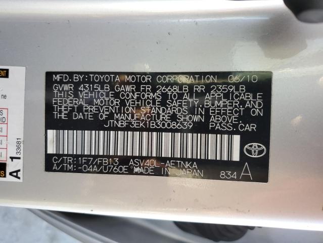 JTNBF3EK1B3008639 - 2011 TOYOTA CAMRY BASE SILVER photo 12