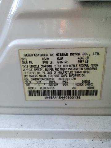 1N4BA41E44C903138 - 2004 NISSAN MAXIMA SE WHITE photo 13