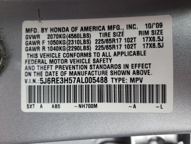 5J6RE3H57AL005488 - 2010 HONDA CR-V EX SILVER photo 13