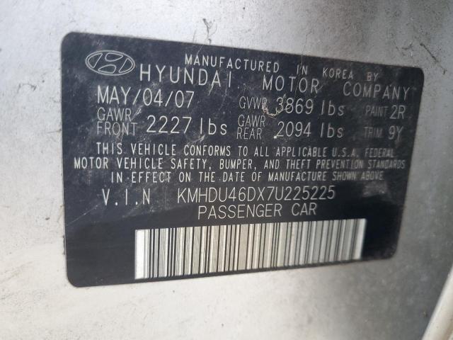 KMHDU46DX7U225225 - 2007 HYUNDAI ELANTRA GLS SILVER photo 13