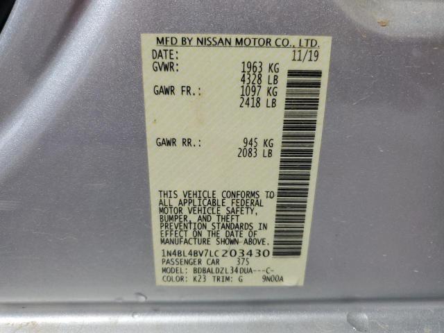 1N4BL4BV7LC203430 - 2020 NISSAN ALTIMA S SILVER photo 13