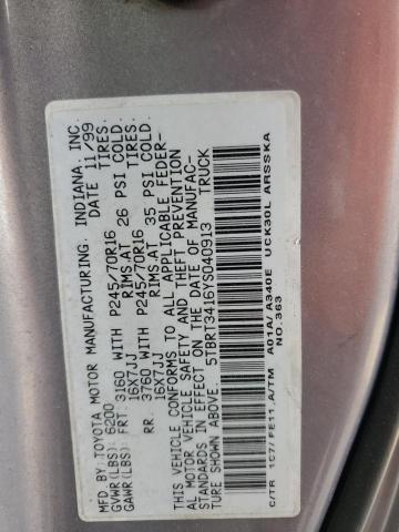 5TBRT3416YS040913 - 2000 TOYOTA TUNDRA ACCESS CAB ვერცხლისფერი ფოტო 12