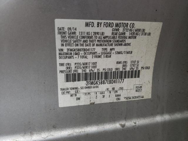 2FMGK5B87EBD41177 - 2014 FORD FLEX SE SILVER photo 12