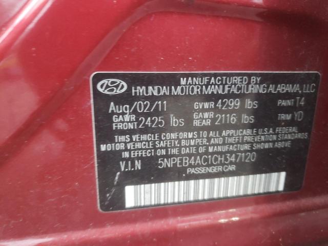 5NPEB4AC1CH347120 - 2012 HYUNDAI SONATA GLS RED photo 12