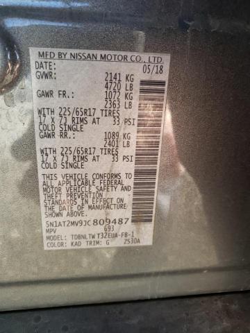 5N1AT2MV9JC809487 - 2018 NISSAN ROGUE S GRAY photo 12