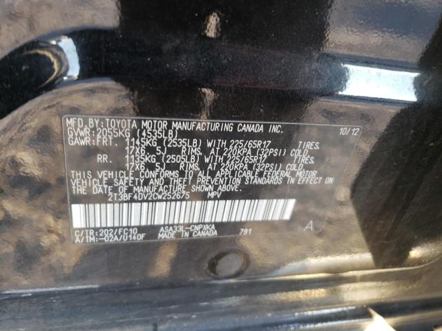 2T3BF4DV2CW252675 - 2012 TOYOTA RAV4 BLACK photo 13