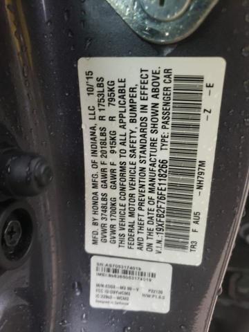 19XFB2F76FE118266 - 2015 HONDA CIVIC SE GRAY photo 12