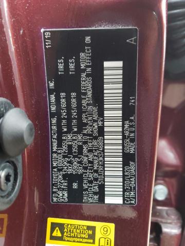 5TDJZRFH3KS746809 - 2019 TOYOTA HIGHLANDER SE BURGUNDY photo 13