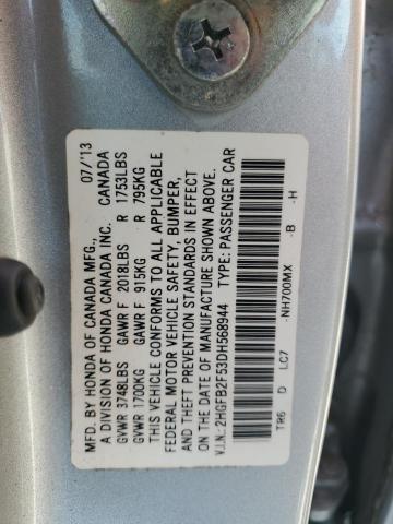 2HGFB2F53DH568944 - 2013 HONDA CIVIC LX SILVER photo 13