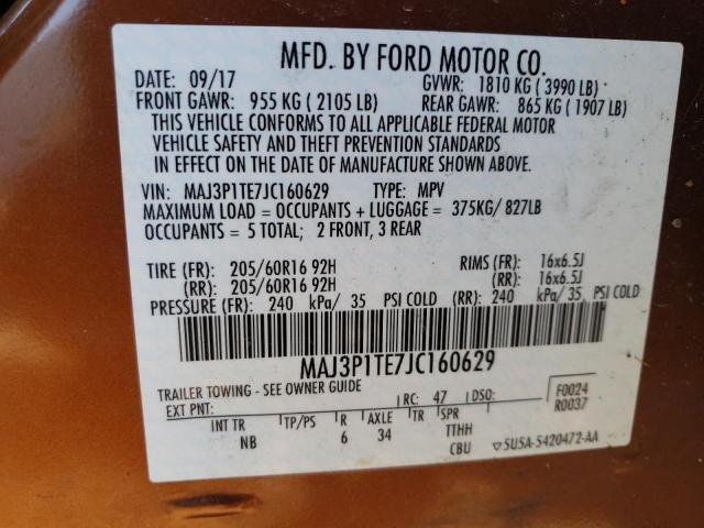 MAJ3P1TE7JC160629 - 2018 FORD ECOSPORT SE ORANGE photo 13