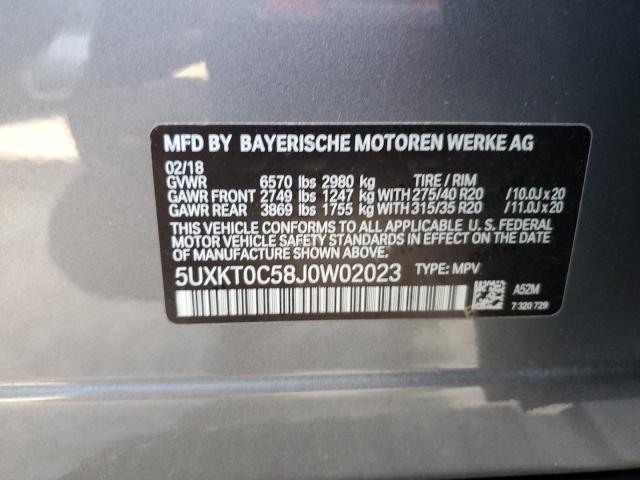 5UXKT0C58J0W02023 - 2018 BMW X5 XDR40E GRAY photo 13