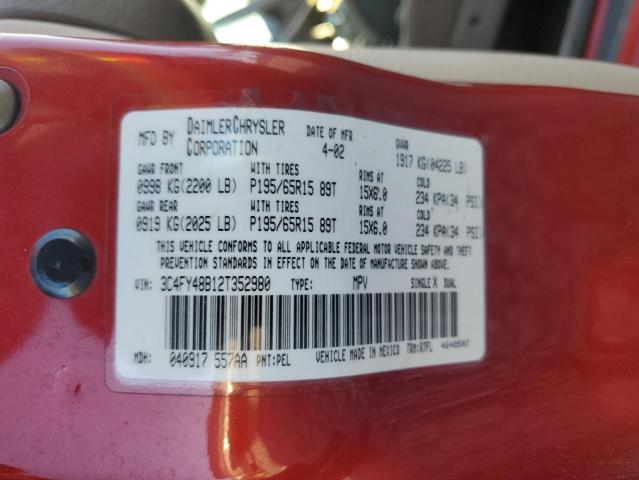 3C4FY48B12T352980 - 2002 CHRYSLER PT CRUISER CLASSIC 红色 照片 12