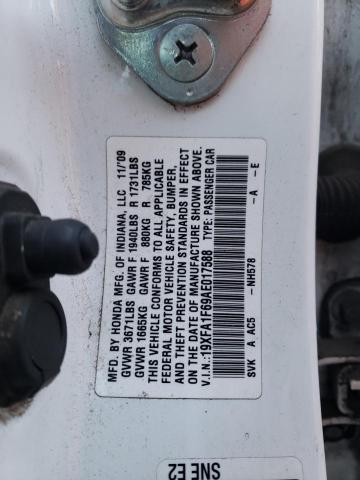 19XFA1F69AE017588 - 2010 HONDA CIVIC LX-S Սպիտակ լուսանկար 12