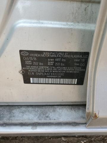 5NPE24AF1HH513282 - 2017 HYUNDAI SONATA SE SILVER photo 12