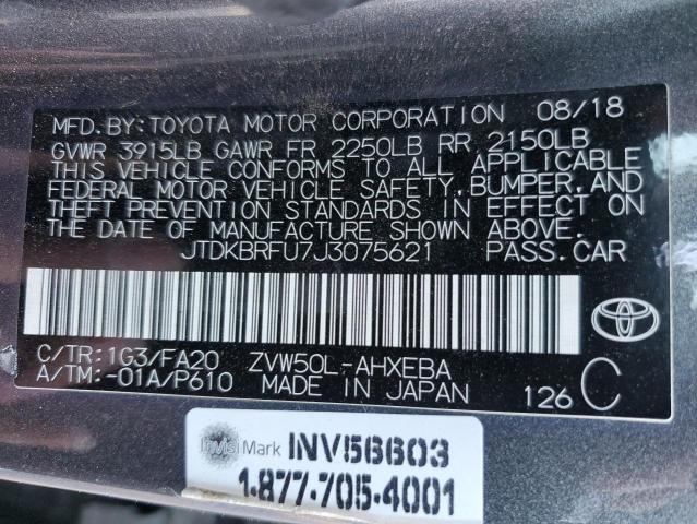 JTDKBRFU7J3075621 - 2018 TOYOTA PRIUS GRAY photo 12