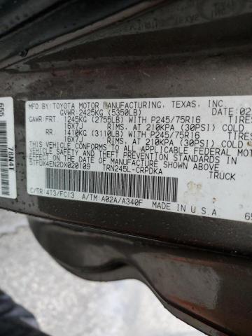 5TFUX4EN2DX020109 - 2013 TOYOTA TACOMA ACCESS CAB ყავისფერი ფოტო 12