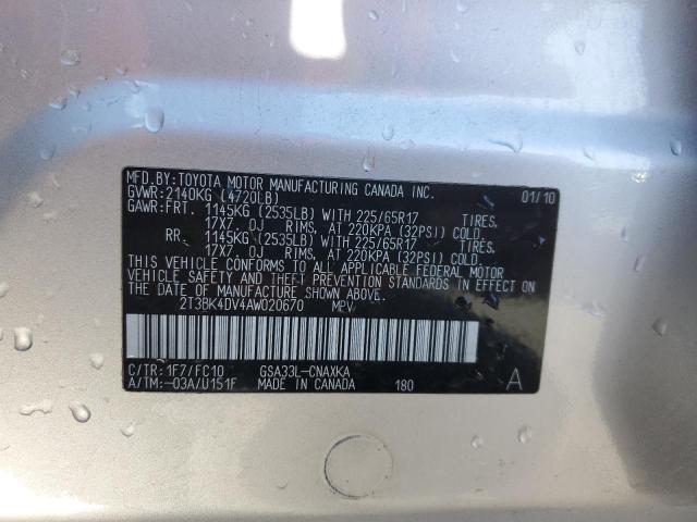 2T3BK4DV4AW020670 - 2010 TOYOTA RAV4 SILVER photo 13