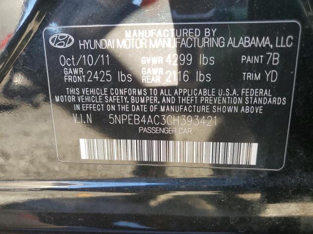 5NPEB4AC3CH393421 - 2012 HYUNDAI SONATA GLS BLACK photo 13