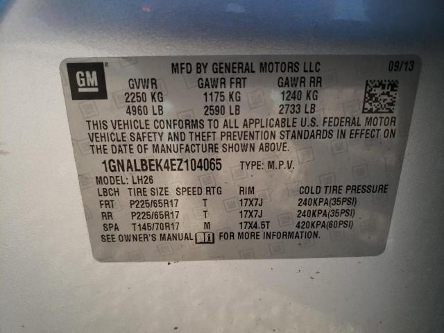 1GNALBEK4EZ104065 - 2014 CHEVROLET EQUINOX LT SILVER photo 14