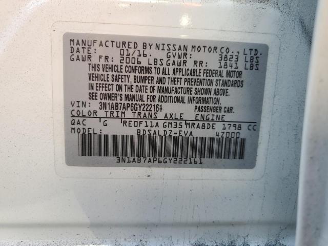 3N1AB7AP6GY222161 - 2016 NISSAN SENTRA S WHITE photo 12