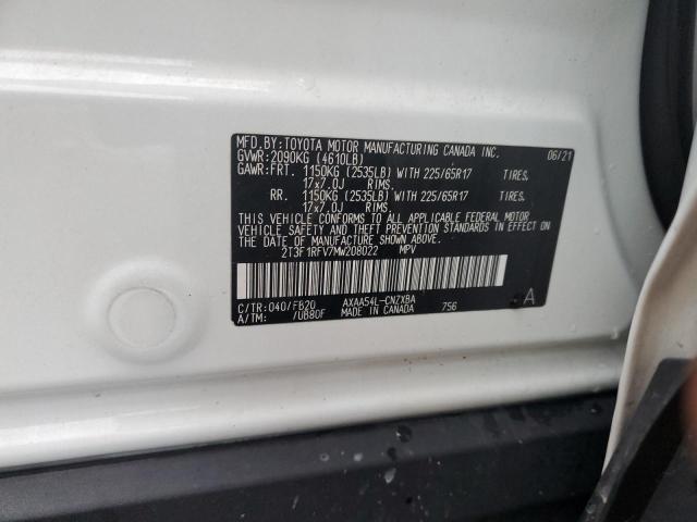 2T3F1RFV7MW208022 - 2021 TOYOTA RAV4 LE WHITE photo 12