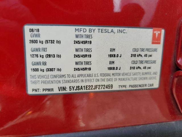 5YJSA1E22JF272459 - 2018 TESLA MODEL S RED photo 13