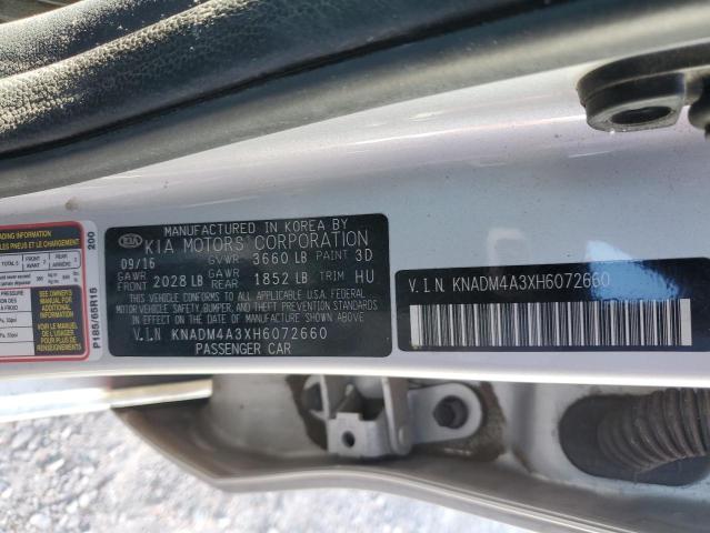 KNADM4A3XH6072660 - 2017 KIA RIO LX SILVER photo 12